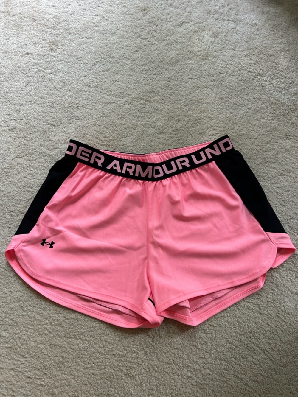 Under Armour Women’s Pink Athletic Shorts with Black Waistband